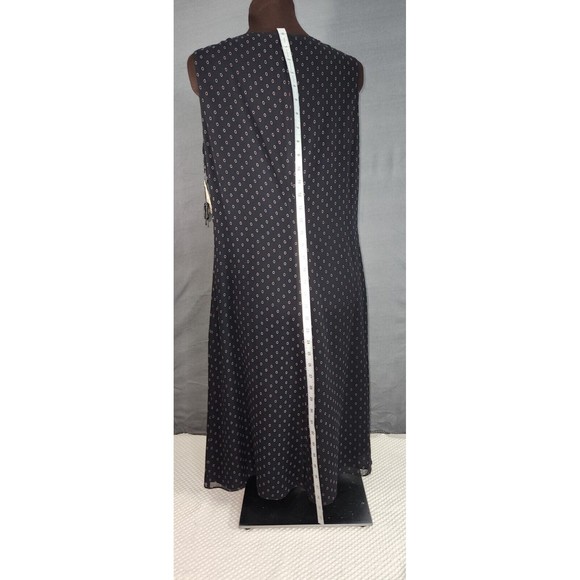 Tahari Black Tan Circle Print Sleeveless V Neck 100% Silk‎ Flare Dress Sz 12 NWT - Picture 4 of 13